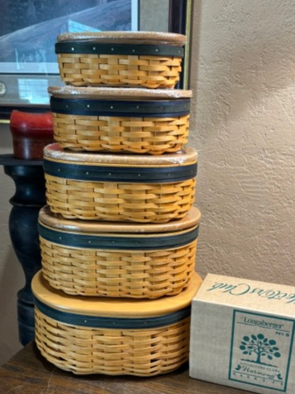 Longaberger Harmony Basket Set 1 thru 5- w/ lids
